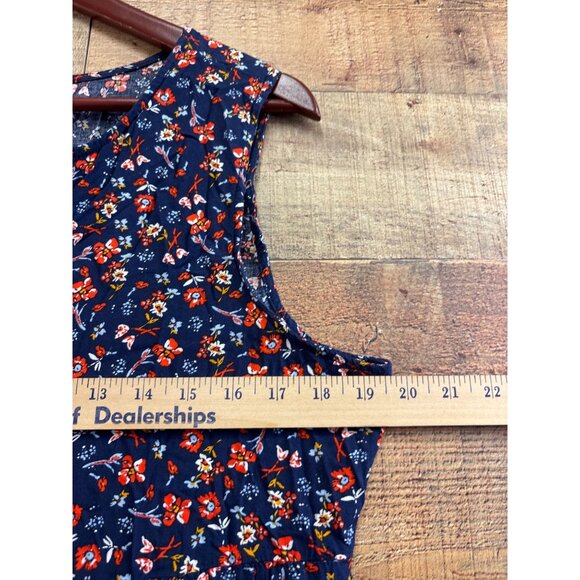 Navy Floral Print Sleeveless Viscose Maxi Dress Long Loose Fit Boho Summer Dress - Picture 4 of 6